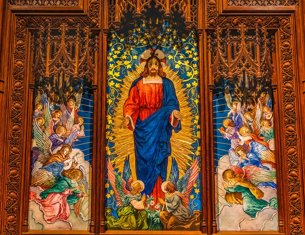 Jesus and angels screen, Washington National Cathedral, Washington DC. Construction started 1907.